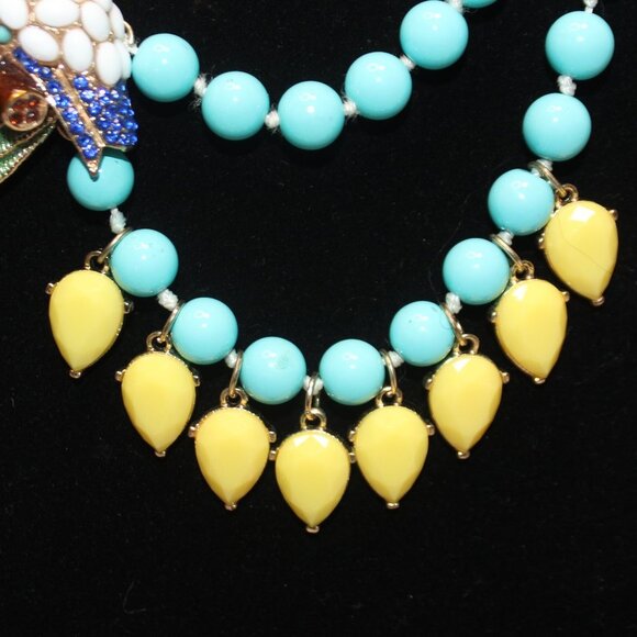 Cockatoo Parrot Two Strand Turquoise and Yellow Beaded Necklace - Picture 4 of 14